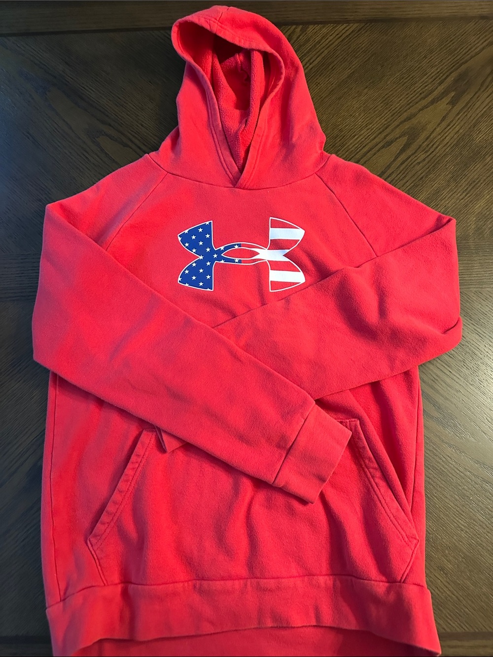 Under Armour Men's Red Hoodie with American Flag Logo